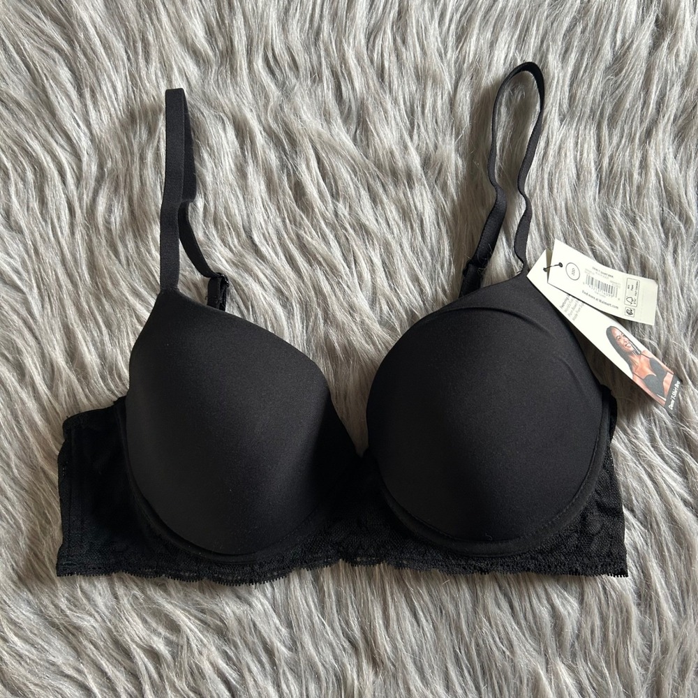 No Boundaries Demi T-Shirt Bra Women's Size 32D Black Underwire Back Closure